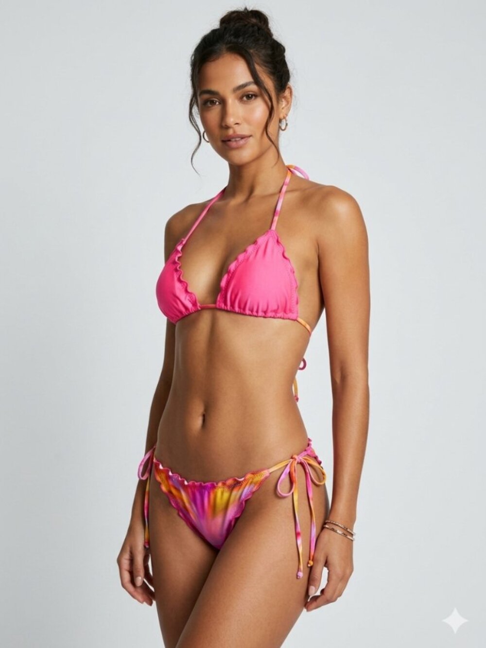 Luli Fama Large Solid Wavy Triangle Top + Small Adjustable Bottoms Bikini Womens